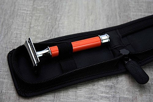 Orange 3 Stück Classic Rasierhobel - Perfekt für Deep Clean Shave. Kommt in einer Leder-Mäppchen/Tas