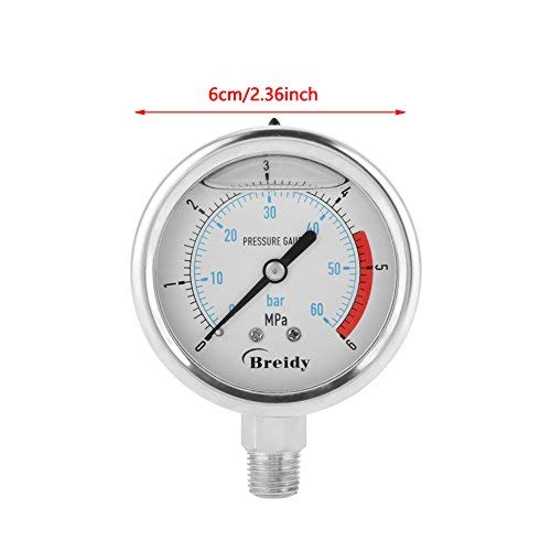 Luft Druckanzeige 0-60Bar / 0-6Mpa 60mm Zifferblatt Luft hydraulisch Wasser Druckanzeige Manometer M