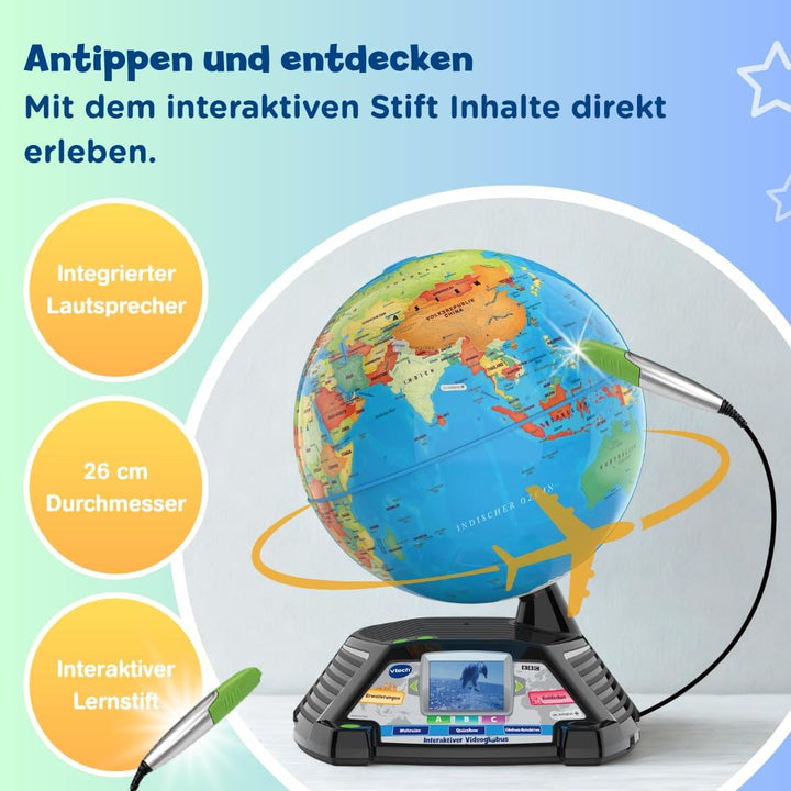 VTech Interaktiver Videoglobus – Weltkugel mit Bildschirm, akustischen und visuellen Lerninhalten (d