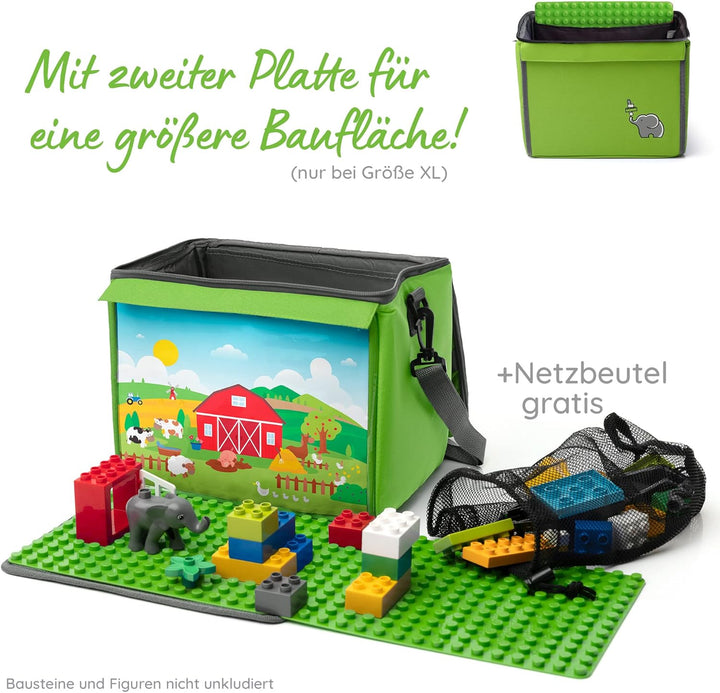 fantifant Baustein-Tasche mit ausklappbarer Bauplatte | farmgrün Grösse L I kompatibel mit Lego Dupl