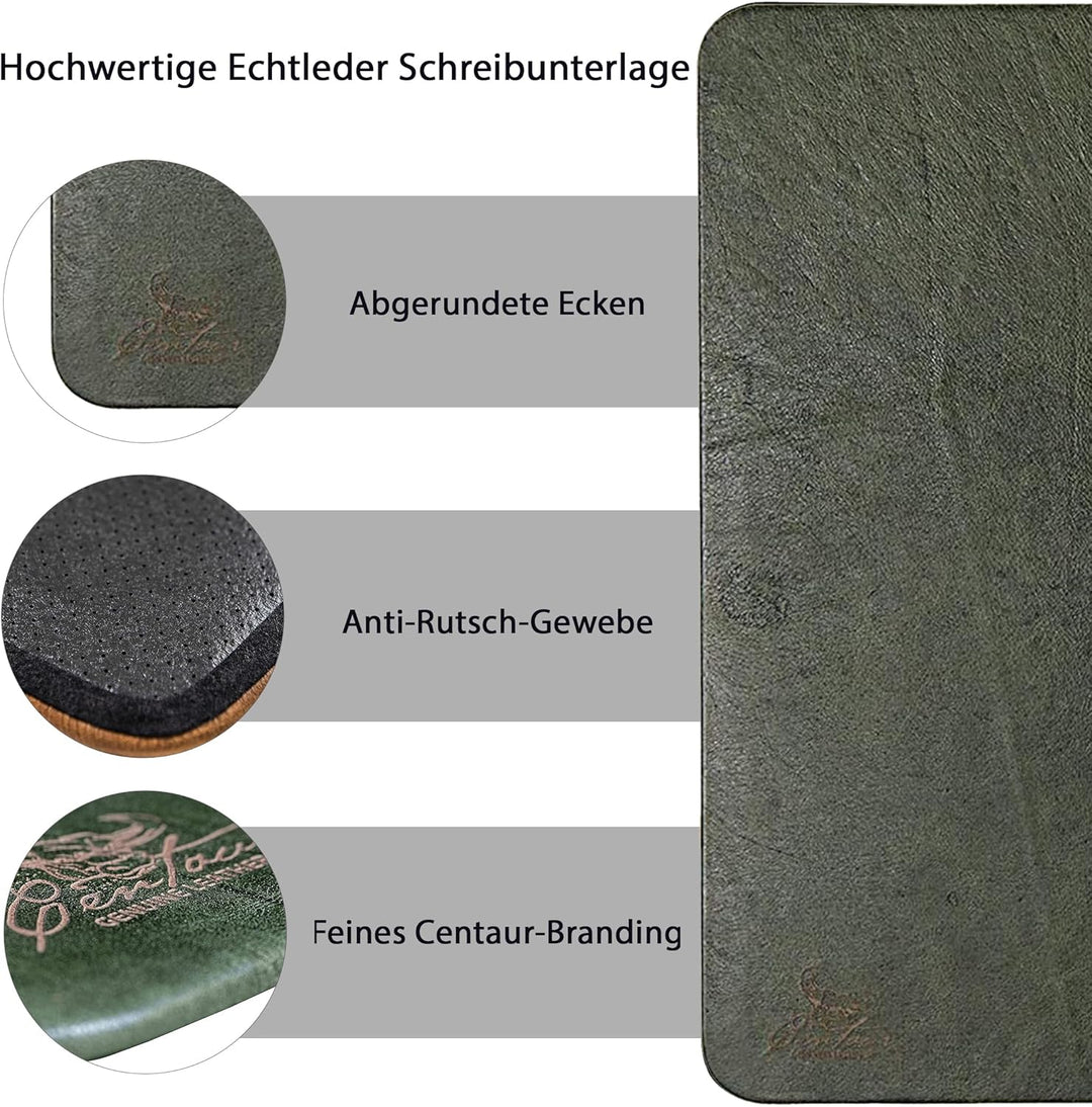 Centaur - Hochwertige Leder Schreibtischunterlage - Schmaragdgrün 40x60 cm - ideal für Büro und Zuha