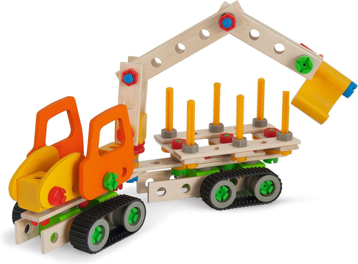 Eichhorn Constructor Raupenbagger, vielseitiges Holzspielzeug, 170 Bauteile, 4 Verschiedene Konstruk