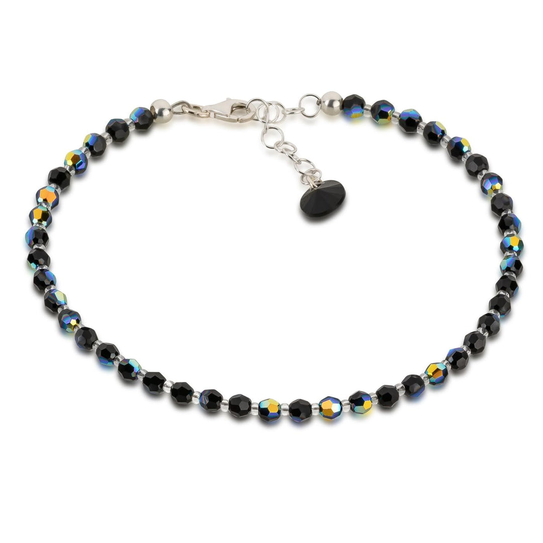 Schöner-SD Fusskette aus funkelnden Kristallperlen Schwarz AB Effekt