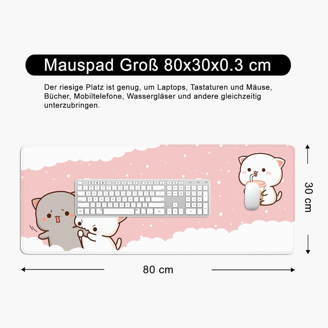 Katzen Mauspad Rosa Schreibtischunterlage Süss 80x30x0.3cm Kawai Gross Mousepad XL & Desk Pad (Süsse