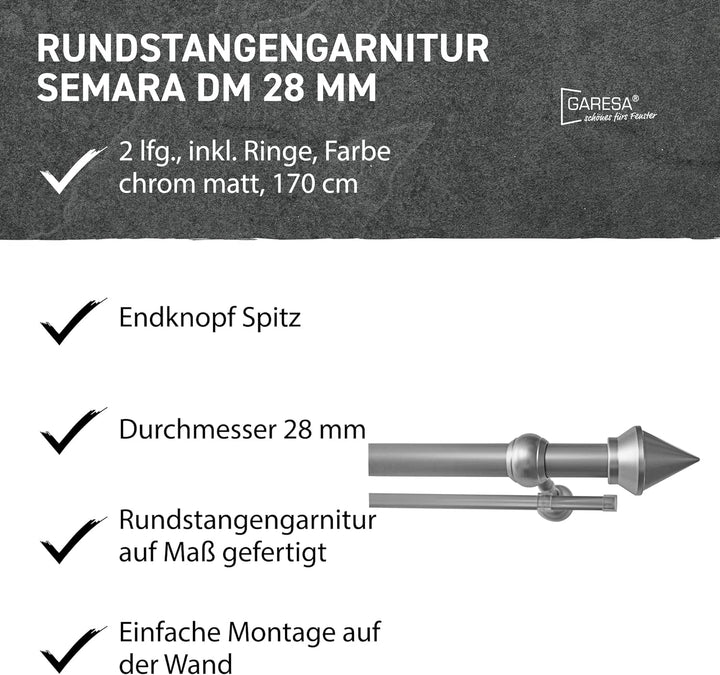 Garesa Gardinenstange Semara Ø 28mm, 2-läufig, Chrom, matt I Stabile Vorhangstange inkl. Ringe + Fal
