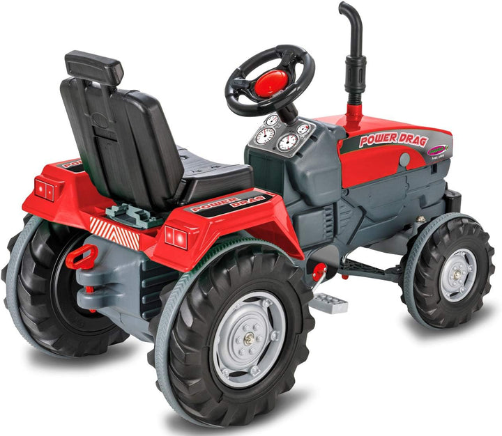 Trettraktor Power Drag - Kippschutz, Hupe, Verstellbarer Sitz Motorhaube aufklappbar, Anhängerkupplu