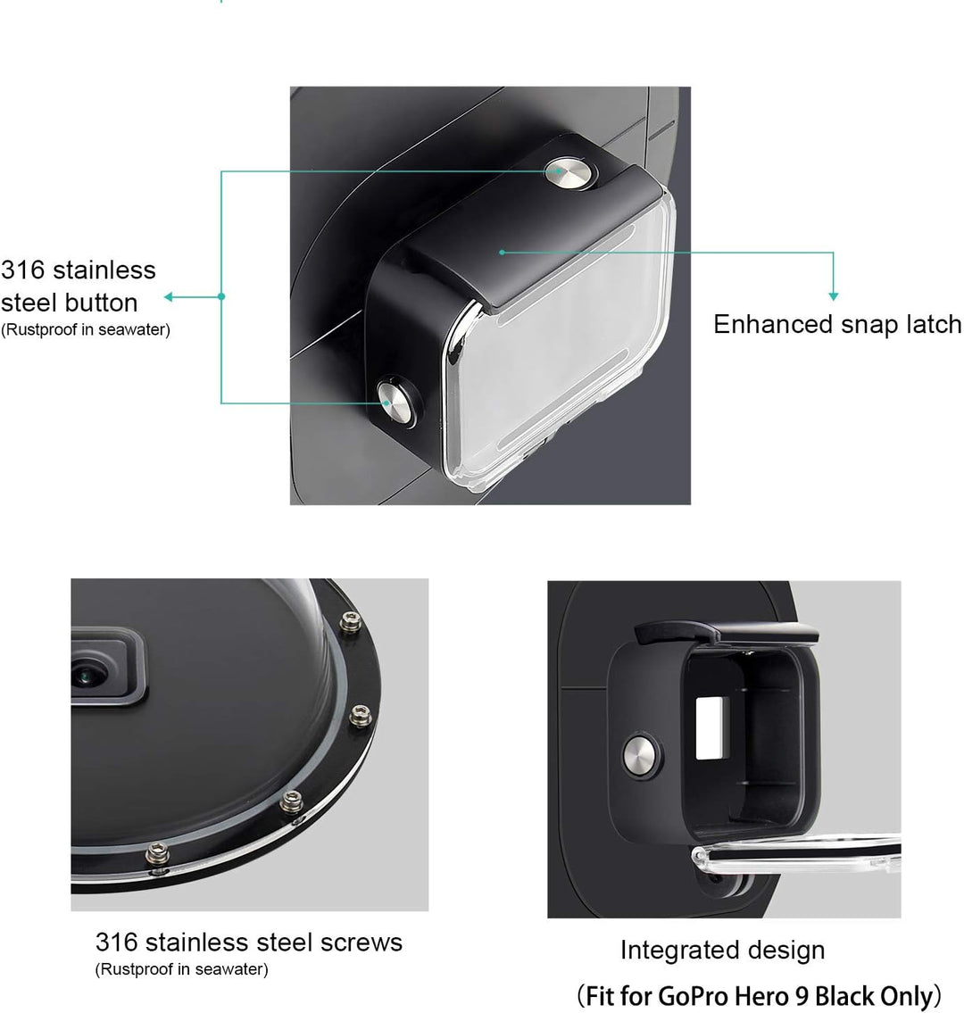 SOONSUN Dome Port für GoPro Hero 12 11 10 9 Schwarz 45 M Wasserdicht Dome Port Objektiv mit Gehäuse