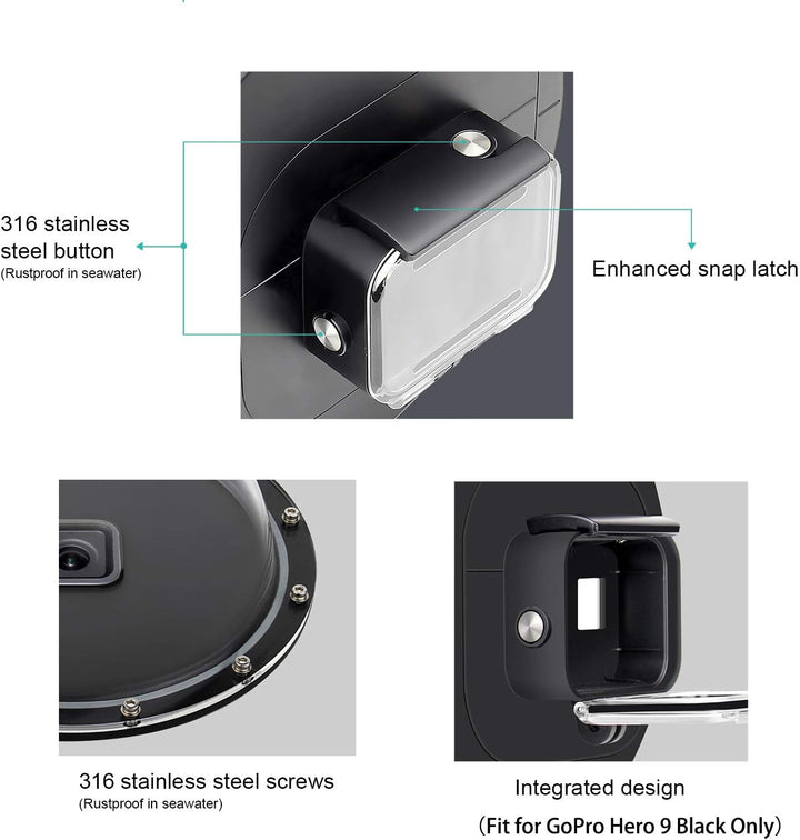 SOONSUN Dome Port für GoPro Hero 12 11 10 9 Schwarz 45 M Wasserdicht Dome Port Objektiv mit Gehäuse