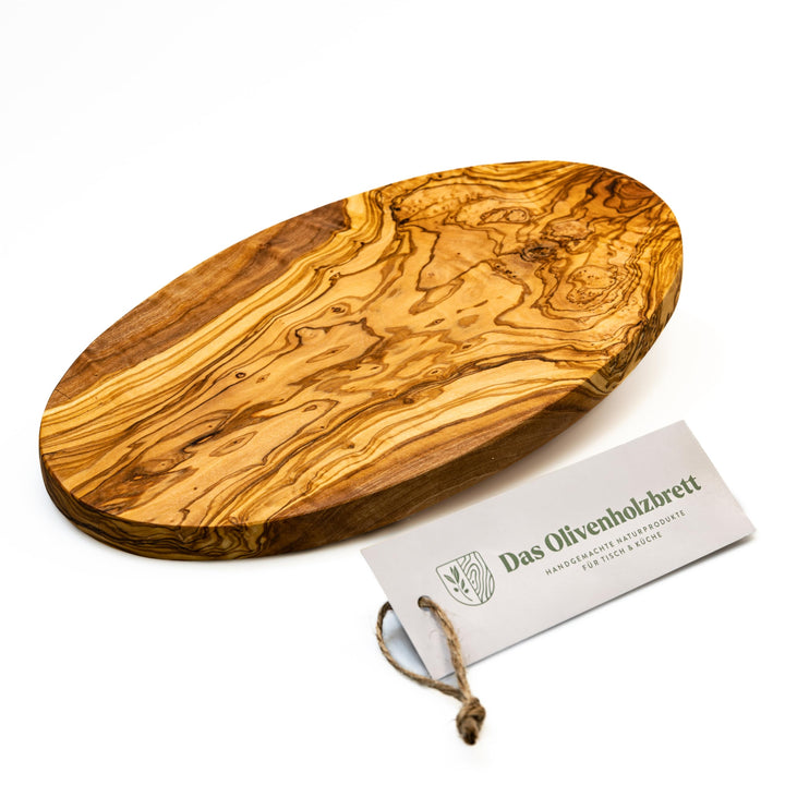 DAS OLIVENHOLZBRETT® / Brotzeitbreit Olivenholz oval/Frühstücksbrett aus Holz oval/Schneidebrett/Ser