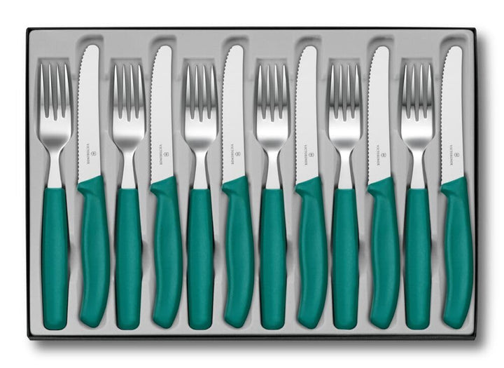 Victorinox Classic Besteck-Set mit Tafelmesser und Gabel, 12-teilig, Extra Scharfe Klinge, Wellensch
