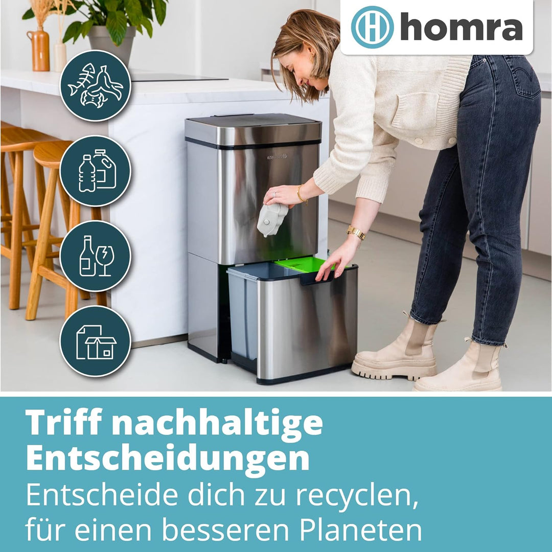 Homra® Nexo Mülleimer mit Sensor Edelstahl - Automatischer Mülleimer Sensor mit 3+1 Fächern - Mülltr