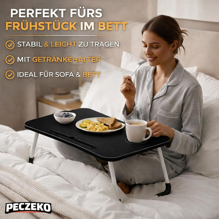 Laptoptisch Klappbar – Laptopständer mit Tablet-Halter, Frühstückstablett aus Holz, Tisch für Sofa u