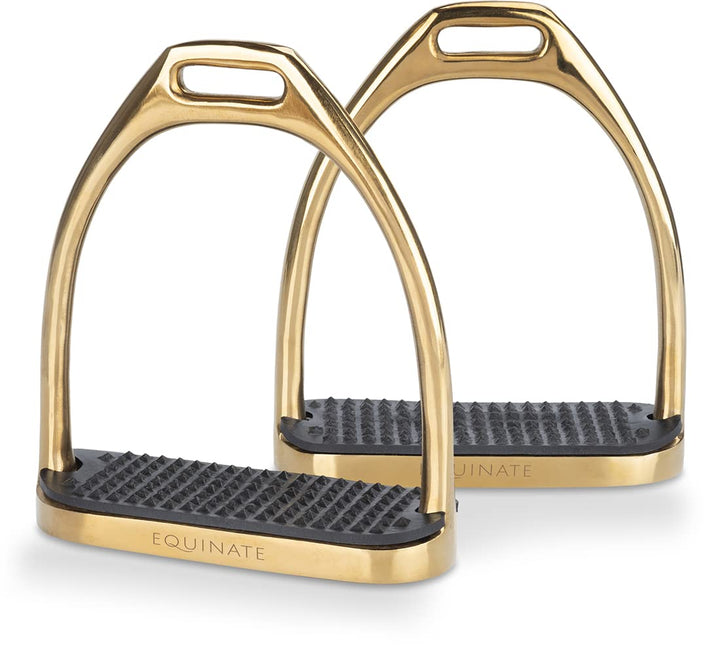 Equinate Steigbügel Luna 10cm Gold - Mit Anti-Rutsch Trittfläche aus Gummi - Für Erwachsene und Kind