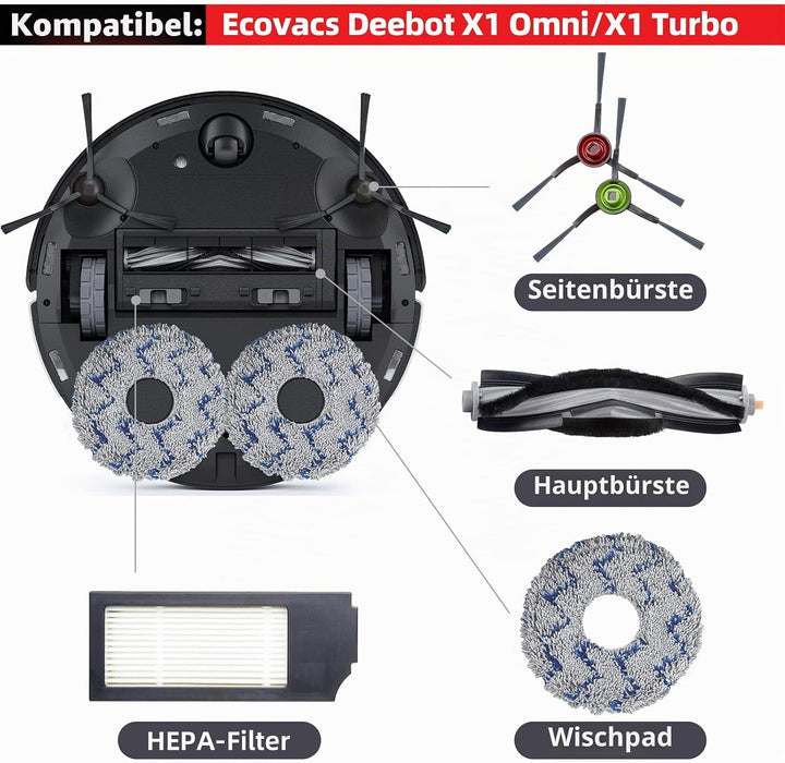 21 Stück Zubehör für Ecovacs Deebot X1 Omni / X1 e Omni / X1 Turbo Staubsauger Ersatzteile 2 Hauptbü