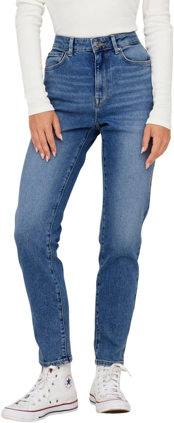ONLY Female Straight-Fit Jeans ONLEMILY Hohe Taille Gerade geschnitten Jeans 32W / 30L Medium Blue D