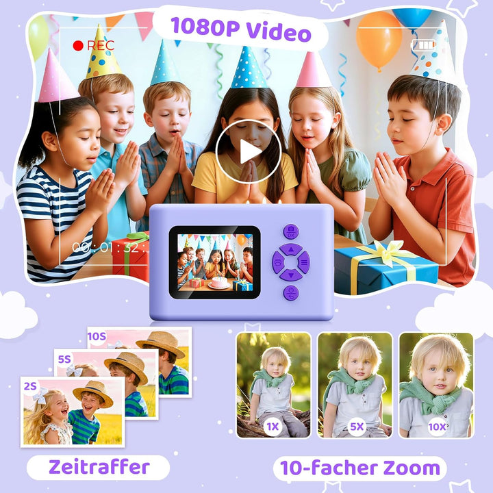 Sofortbildkamera Kinder, 20MP 1080P HD Tragbare Digitalkamera mit 2,4-Zoll-Display, 3 Rollen Farbfot