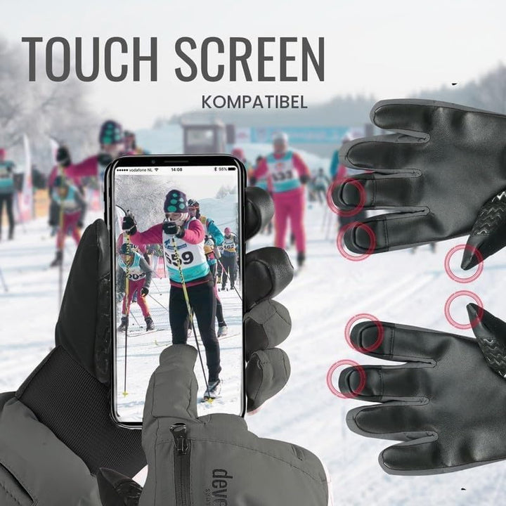 devembr Skihandschuhe mit Handgelenkschützern, Warme Snowboardhandschuhe für Herren und Damen M Grau