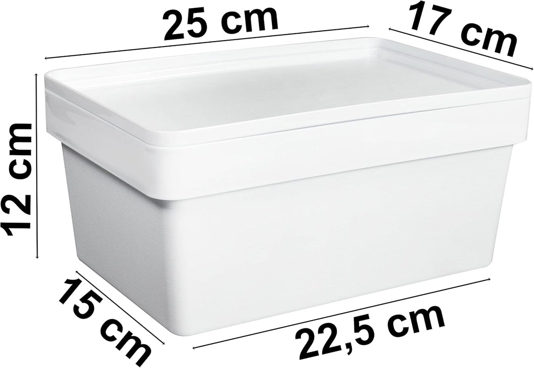 12 x Ordnungsbox mit Deckel - stapelbar - weiss - DINA5 Format - 12 cm hoch - 17x25x12 cm - 3,6 Lite