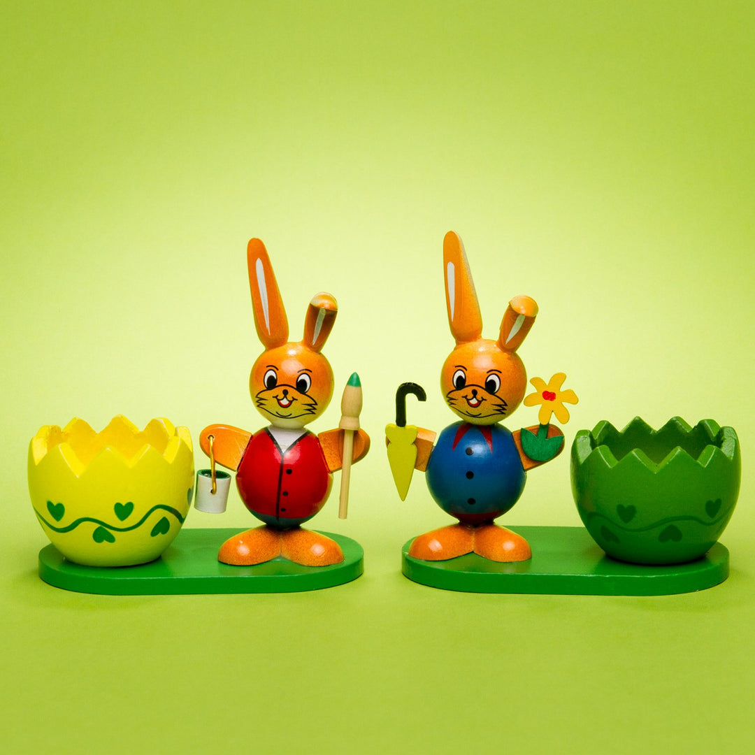 SIKORA OD08 Osterdeko Eierbecher aus Holz im 2er Set | handbemalte & dekorative Osterhasen Deko Figu