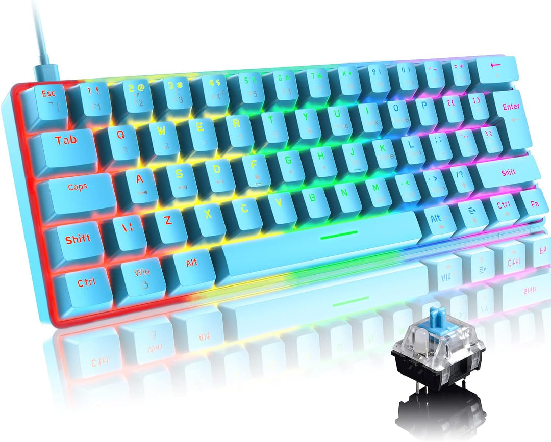Mini 60% Gaming-Tastatur Kabelgebundene mechanische Keyboard, Kompakte Tragbare 62 Tasten, UK-Layout