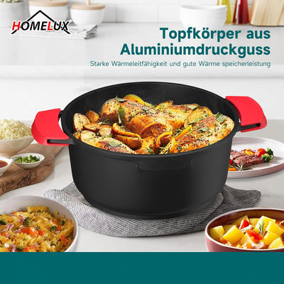 24cm Kochtopf Homelux Topf Induktions Kochtopf mit Deckel, Antihaftbeschichtung, Silikongriffüberzug