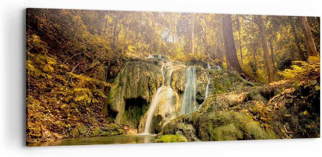 Wandbilder Dekoration Wohnzimmer Wald Wasserfall Natur Umwelt Panorama Bilder auf Leinwand 120x50cm