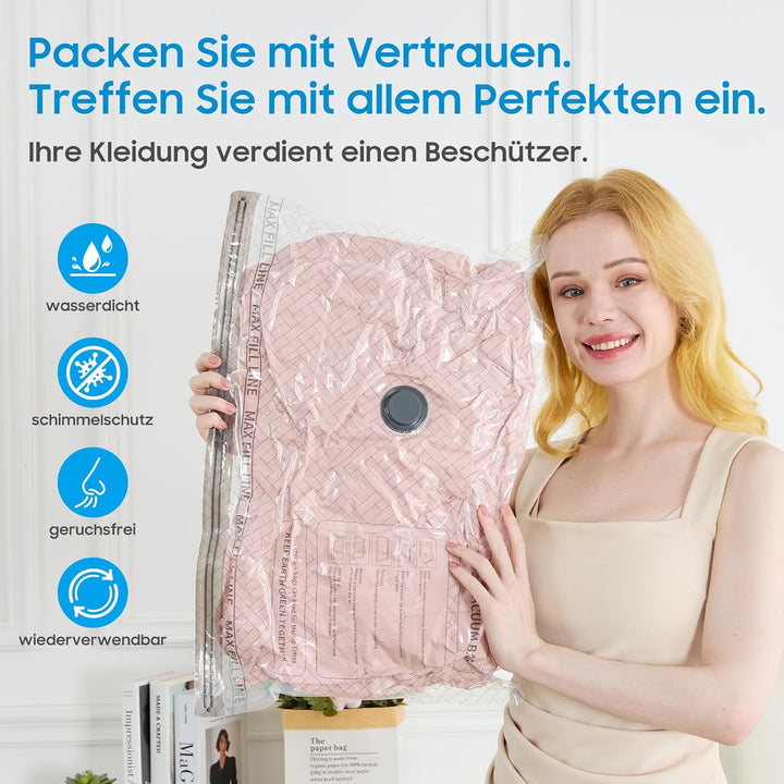 Vakuumbeutel für Kleidung mit Kabelloser Vakuumpumpe,Ideal für Reisegepäck sowie zur platzsparenden