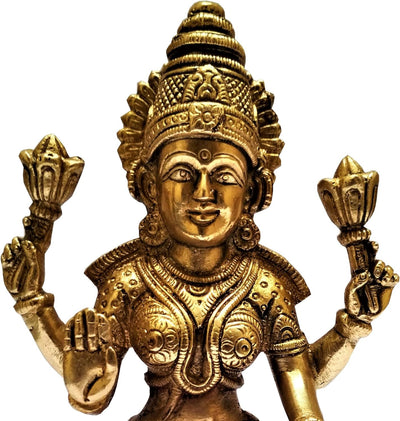 Purpledip Brass Idol Ma Lakshmi, Hindu Goddess of Prosperity &Wealth: Collectible Statue (11568)