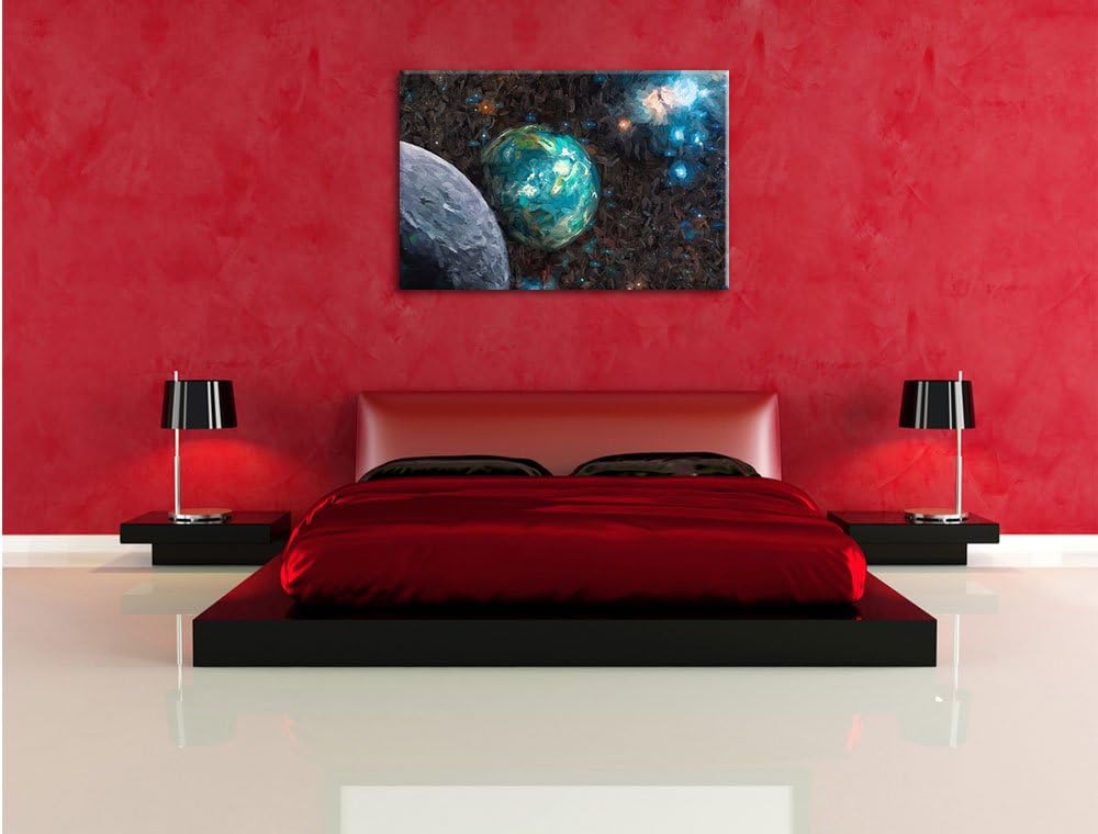 Pixxprint Planet Erde im Kosmos Kunst als Leinwandbild/Grösse: 100x70 / Wandbild/Kunstdruck/fertig b