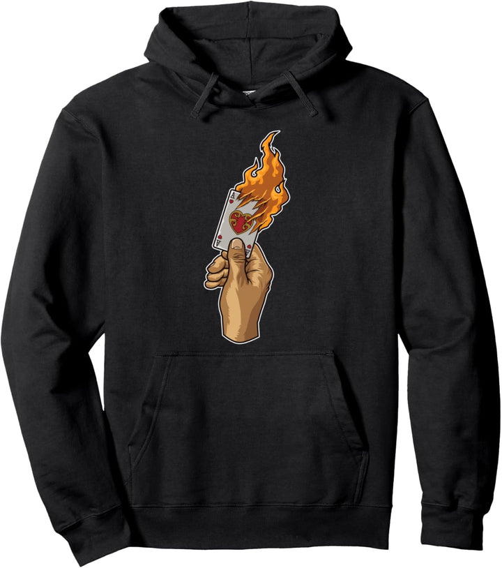 Hand mit brennender Poker Karte | Casino Illustration Pullover Hoodie