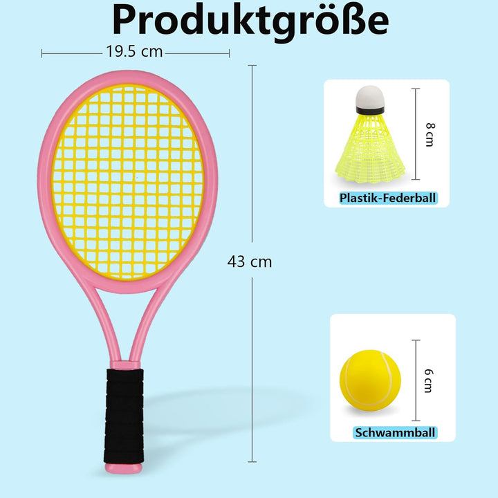 Kinder tennisschläger Set 17 Zoll,Mit 4 weichen Trainingsbällen & 6 Badminton-Federbällen – Geeignet