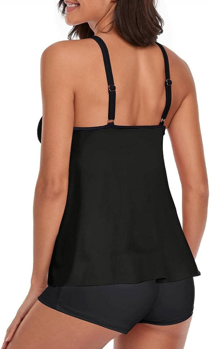 wihnsinop Tankini Damen Bauchweg Bademode Set Freizeit Badeanzug Tankinis Zweiteiler Sets Sommer Ele