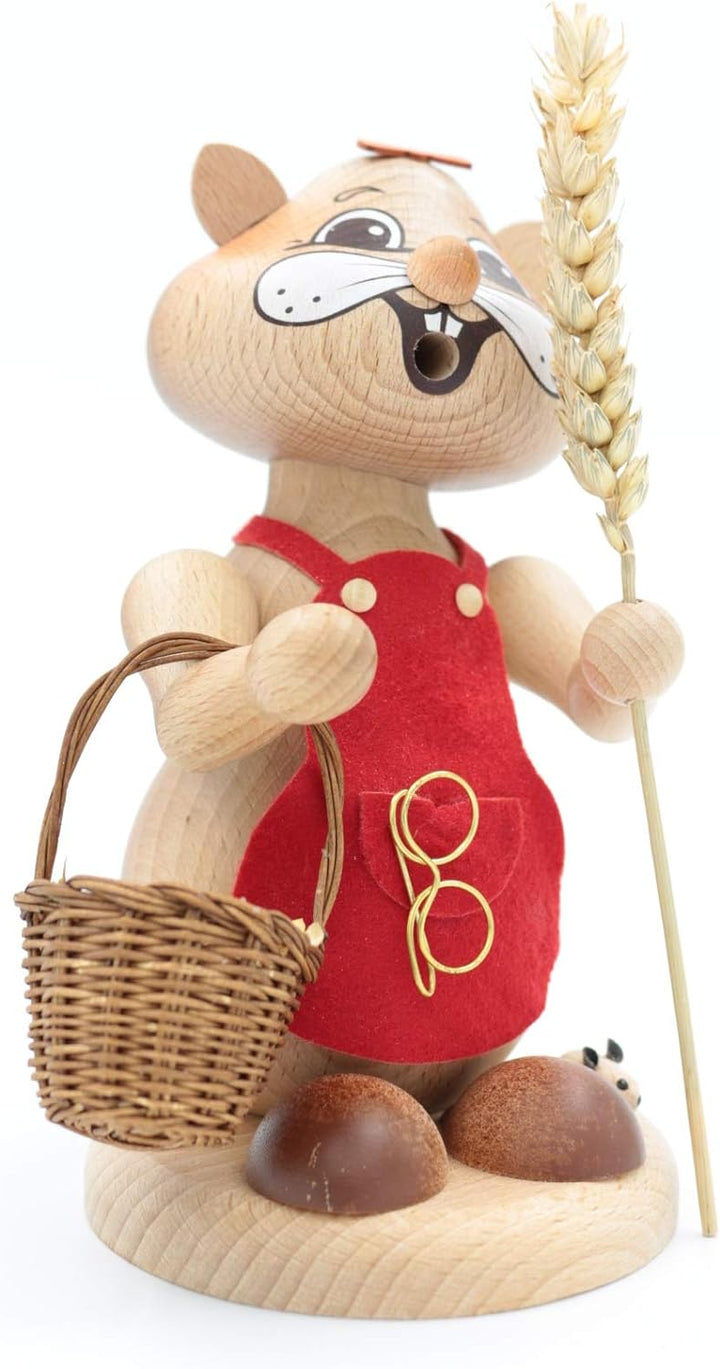 Kuhnert - Erzgebirgische Holzkunst Räuchermann Räucherfigur Hamster 18cm - Urhamster Frau, Urhamster
