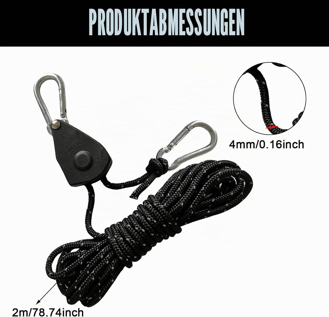 8 Stück 2M Reflektierend Abspannseile Seil mit Seilspanner: 4mm einstellbare Seil Ratsche, Rope Seil
