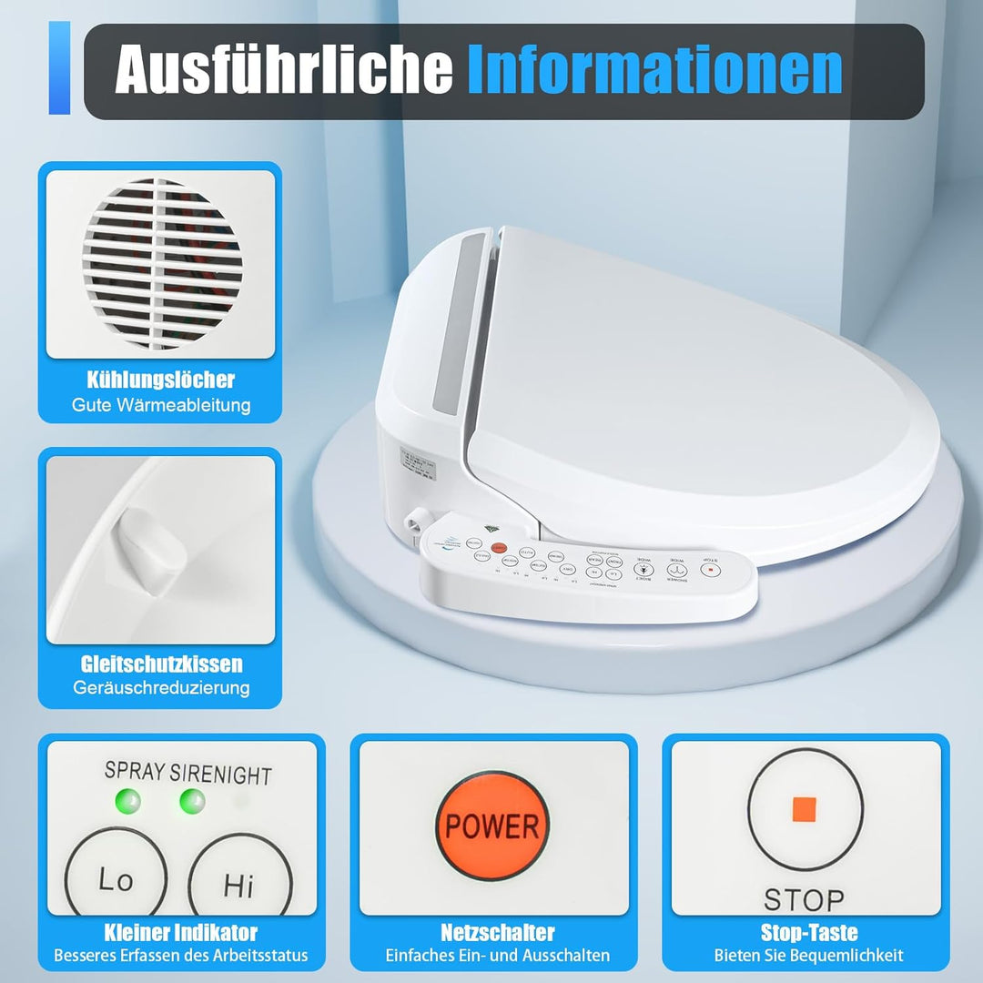 Bidet Sitz Elektrisch Dusch WC Toilettensitz Smart Dusch WC Bidet Selbstreinigende Düsen mit Sitzhei