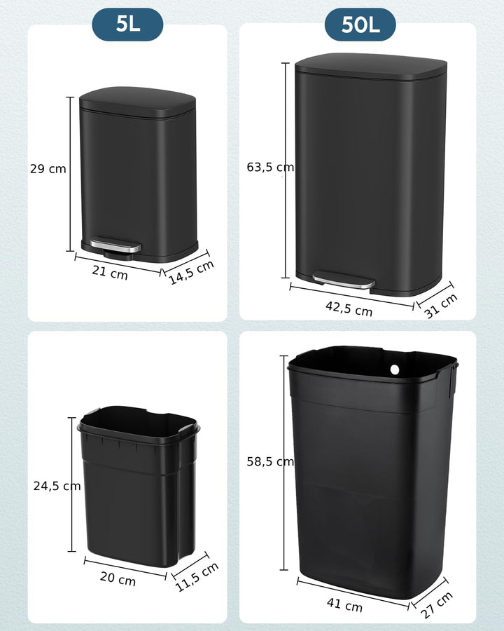 Clevich Mülleimer Set 50L + 5L, Treteimer für Küche und Bad, grosser 50L Abfalleimer, kleiner 5L Kos