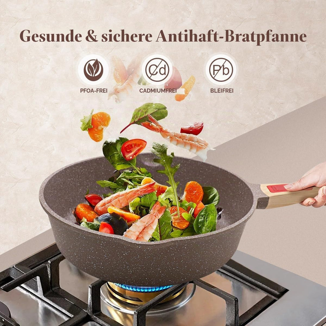 AIKENBBKK keramik pfanne 24 cm mit deckel, Antihaft Keramikbeschichtung Bratpfanne 24 cm mit Abnehmb