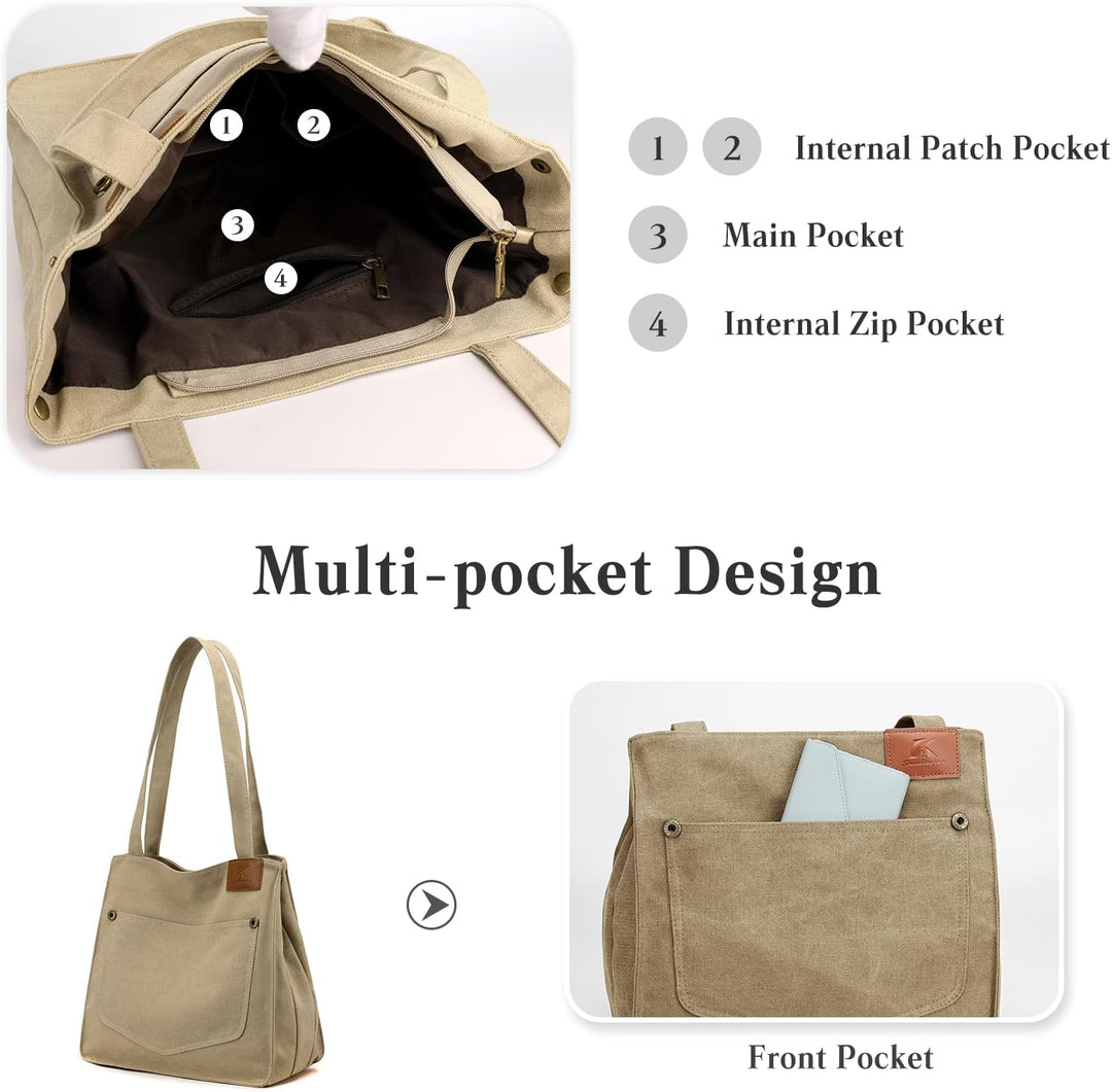 PORRASSO Segeltuch Schultertasche Damen Handtasche Mädchen Tote Bag Shopper Henkeltasche für Schule