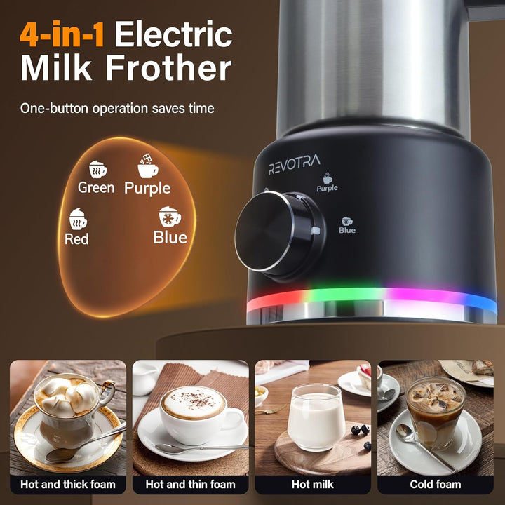 Elektrischer Milchaufschäumer 4-in-1, Automatischer Milchaufschäumer für heisse und kalte Milch, 500