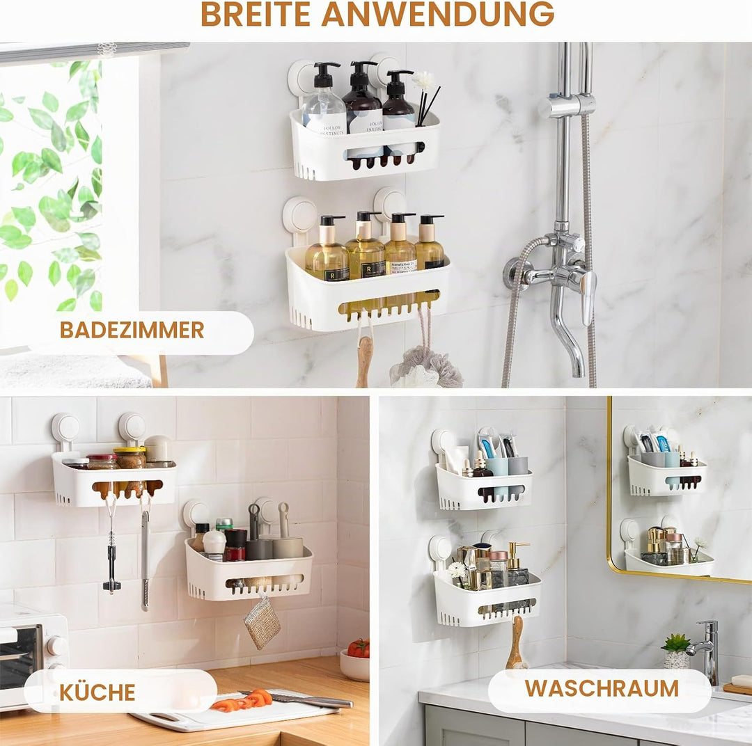 LEVERLOC Duschablage Ohne Bohren Saugnapf Dusche Organizer Grosse Kapazität Bad Organizer Ohne Bohre