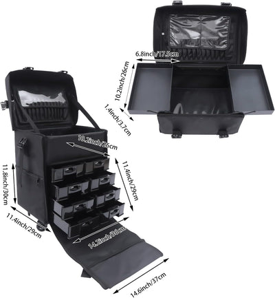 Kosmetikkoffer Trolley mit Schublade, 2 In 1 Professioneller Beauty Make-up-Koffer, Abnehmbarer Trav