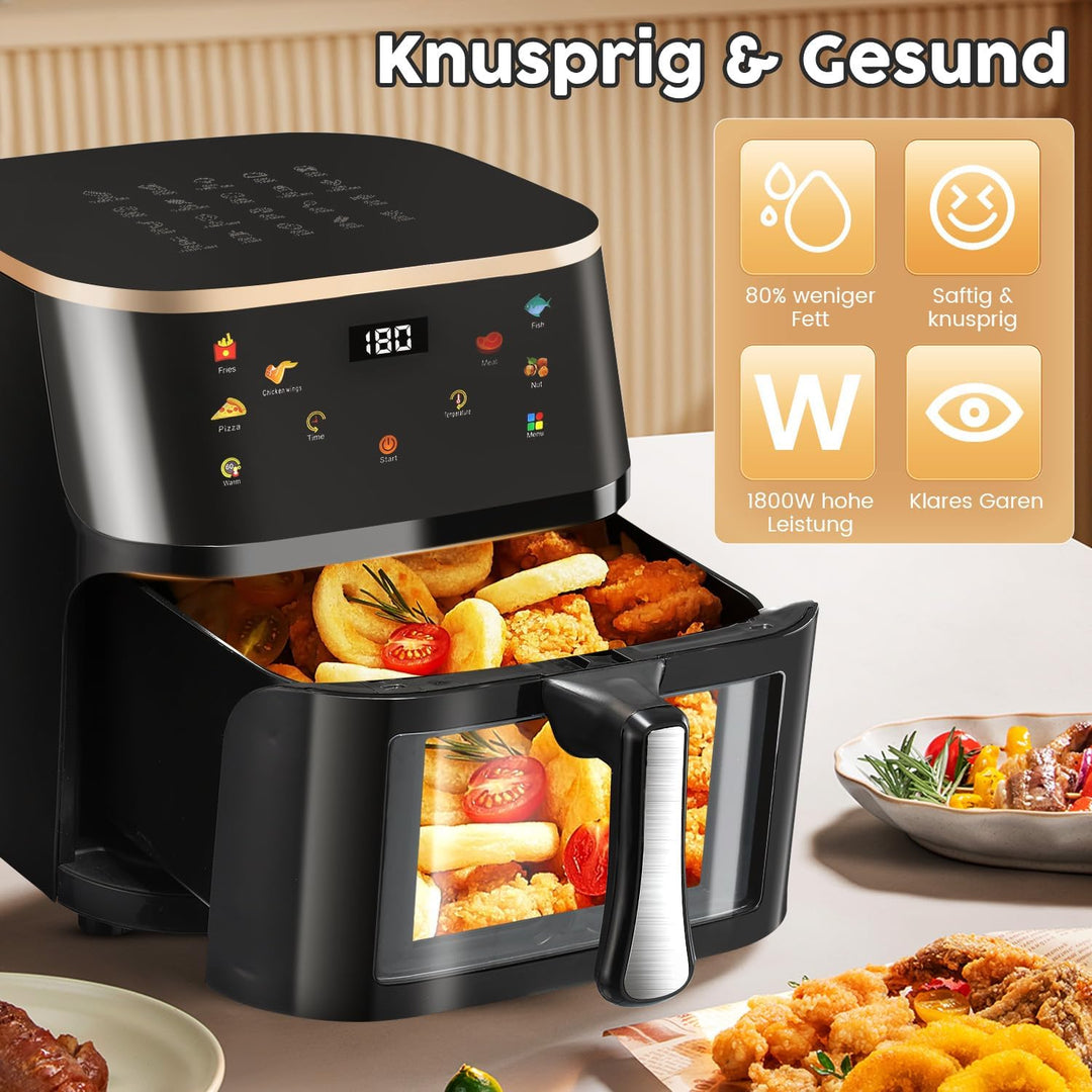 HeissLuftfritteuse, 9 Liter, Touchdisplay, HeissLuftfritteuse Mit Sichtfenster Pro Air Fryer Timer &