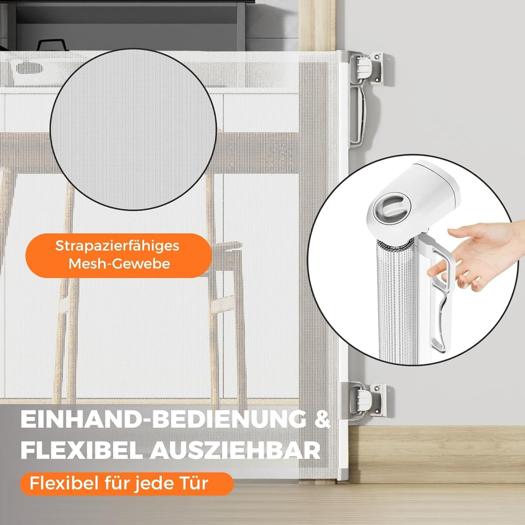 Allyson Treppenschutzgitter ausziehbar bis 140 cm, 86 cm hoch, Baby- und Haustier-Schutzgitter, Gerä