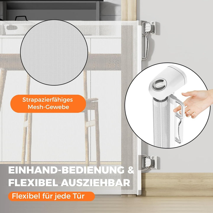 Allyson Treppenschutzgitter ausziehbar bis 140 cm, 86 cm hoch, Baby- und Haustier-Schutzgitter, Gerä