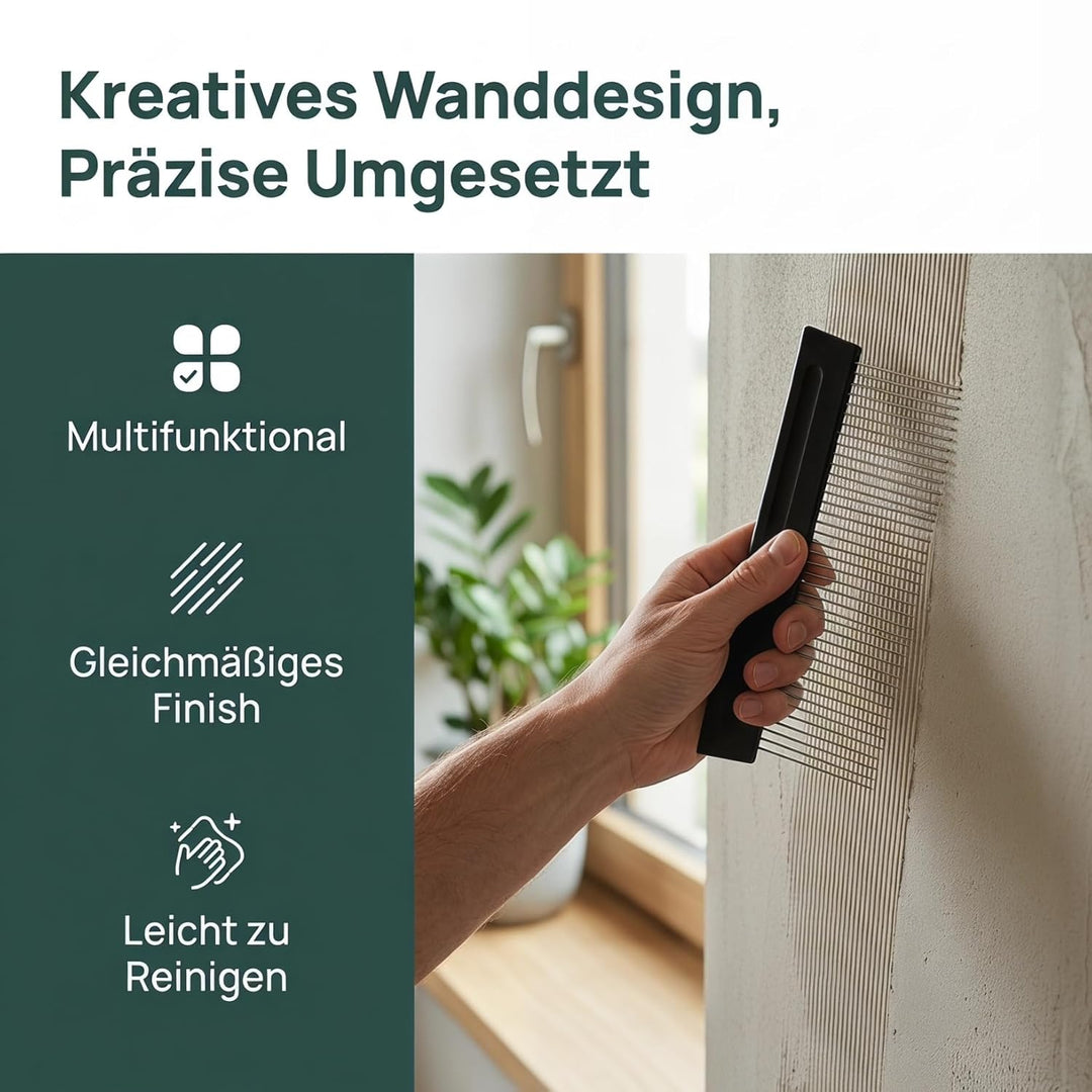 Lurrose Edelstahl Texturkamm Gross Strukturkamm für Wandmuster Putzstrukturwerkzeug zum Kreativen Wa