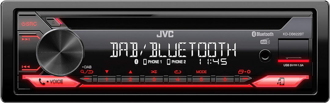 JVC KD-DB622BT CD-Autoradio mit DAB+ und Bluetooth Freisprecheinrichtung (Soundprozessor, USB, AUX-I