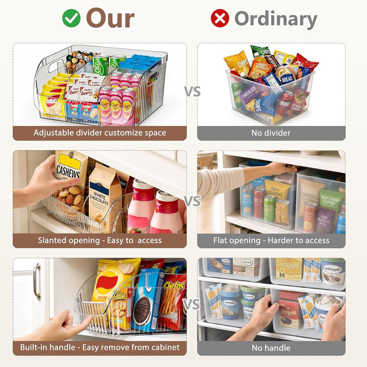 3er Set Aufbewahrungsboxen mit verstellbaren Trennwänden, Küchen Organizer Transparent 3er Set, Tran