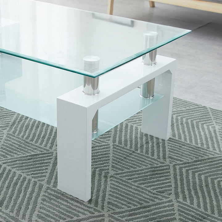 CLIPOP Couchtisch Rechteckig Beistelltisch aus Hartglas,Moderner Sofatisch mit Stauraum,Beistelltisc