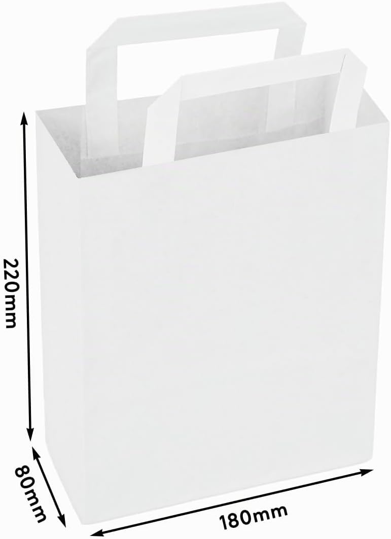 verpacking Papiertragetaschen mit Flachhenkel 22 x 18 x 8 cm Weiss - Papiertüten Bio Papiertasche Kr