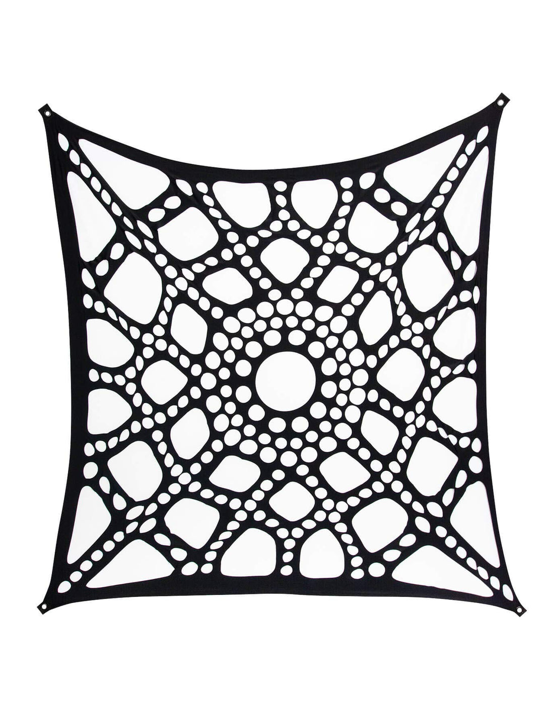 PSYWORK Schwarzlicht Segel Spandex | 3D Neon Spiderweb Black | Weiss | 3 x 3m | UV-aktiv | Leuchtend